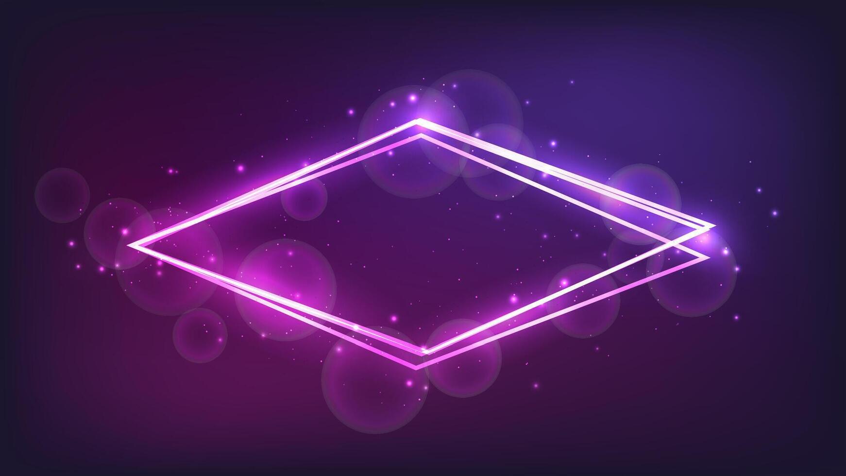 Neon rhombus frame with shining effects and sparkles vector