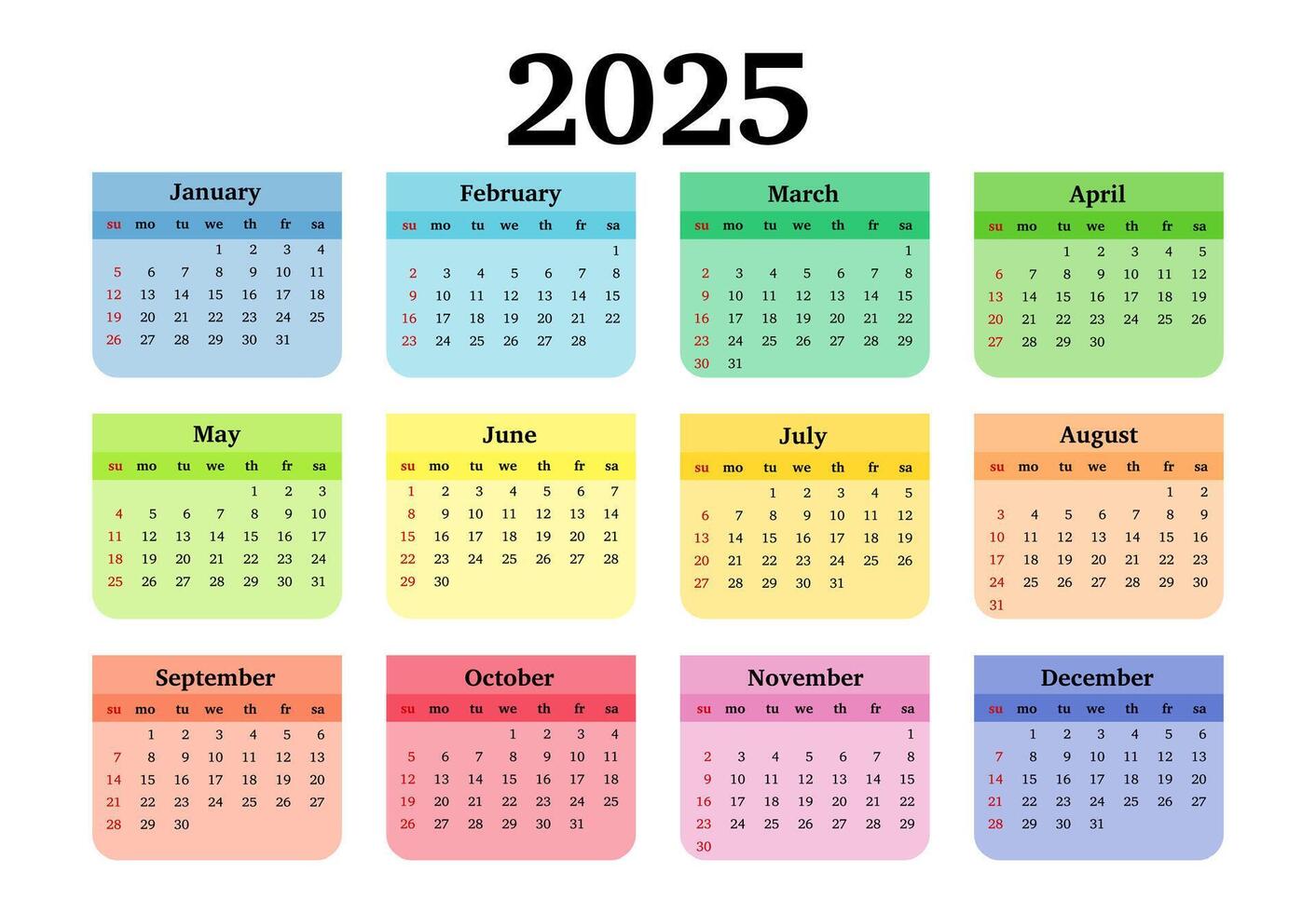 Calendar for 2025 isolated on a white background vector