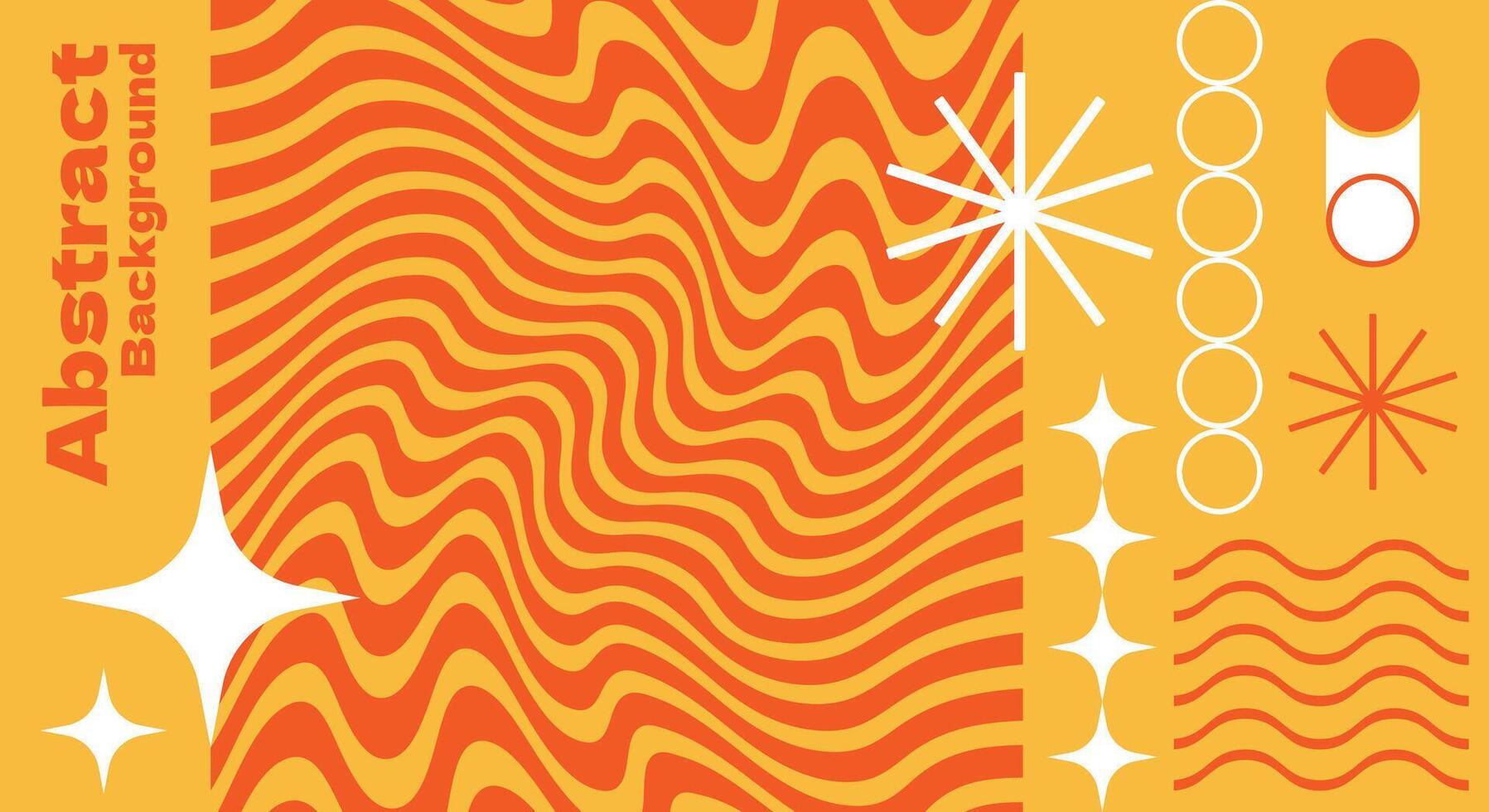 Orange groovy psychedelic with geometric background vector