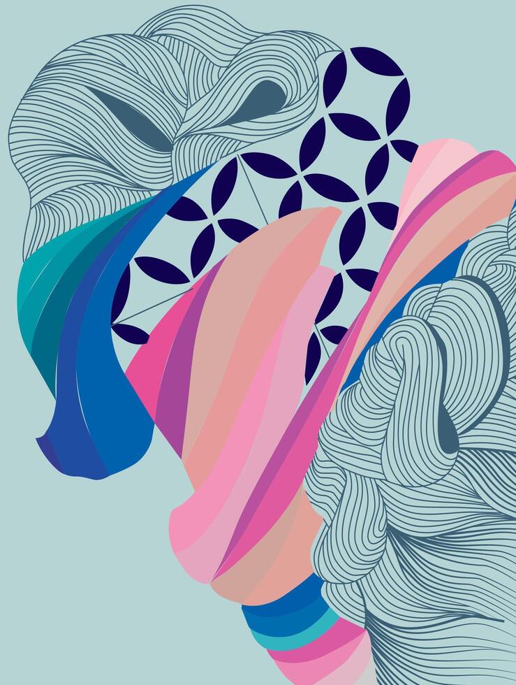 Composition of wavy lines. Hair in a hairstyle intertwined with cloth. vector