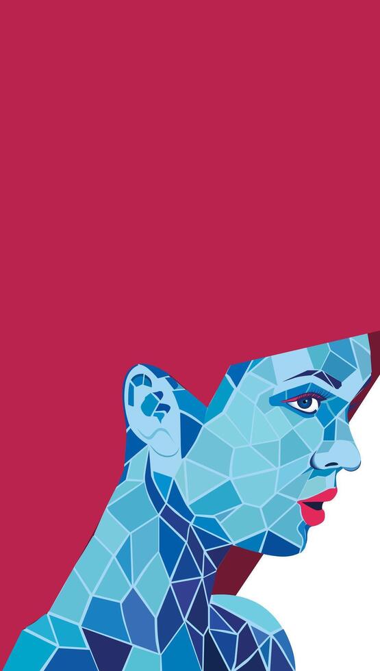 Graphic girl in blue tones with magenta hair. Separation form. Place for text on hair vector