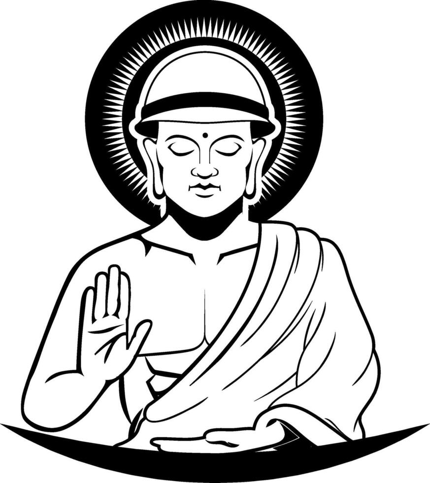 Buddha warrior meditating raised his hand on a white background. Background excluded vector