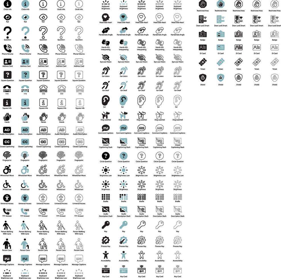Accessibility Icon set for web application and docuent design. free vector