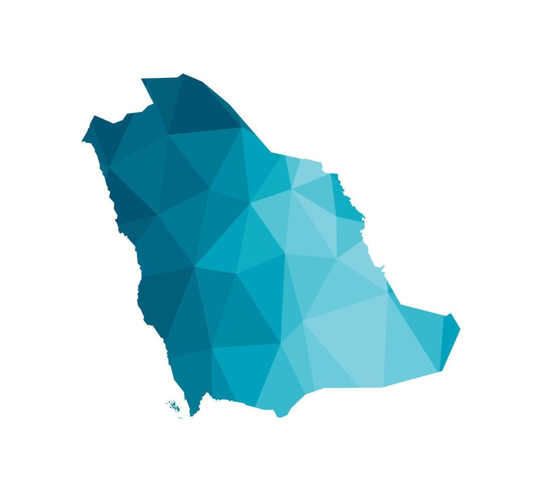 isolated illustration icon with simplified blue silhouette of Saudi Arabia map. Polygonal geometric style, triangular shapes. White background. vector
