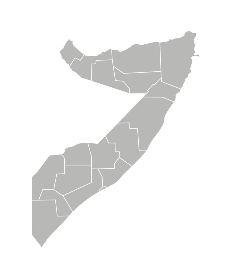 isolated illustration of simplified administrative map of Somalia. Borders of the regions. Grey silhouettes. White outline. vector