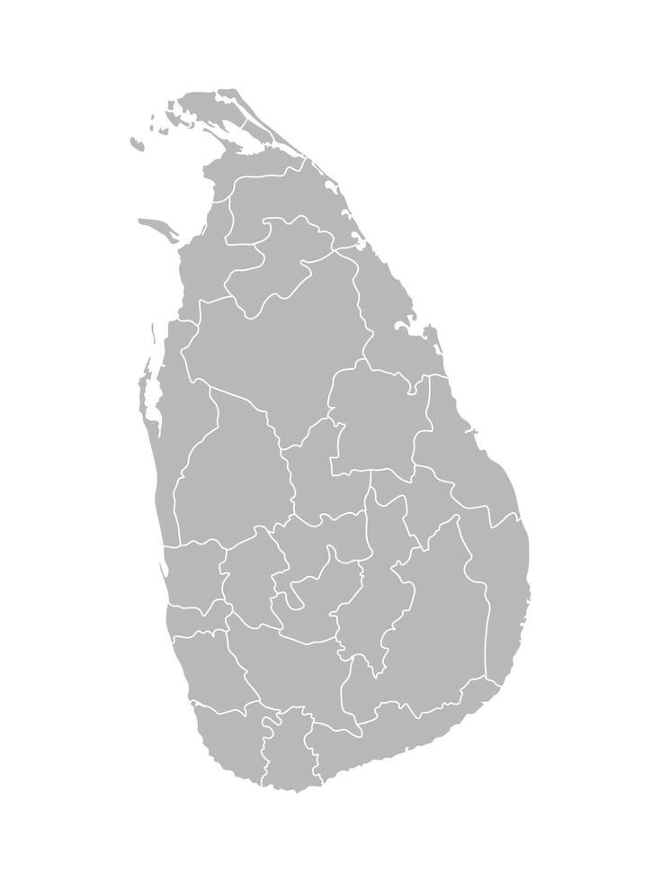 isolated illustration of simplified administrative map of Sri Lanka. Borders of the provinces, regions. Grey silhouettes. White outline vector