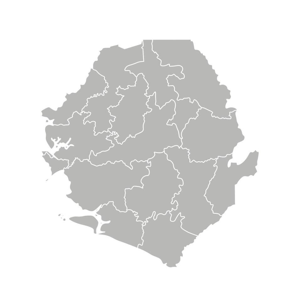 isolated illustration of simplified administrative map of Sierra Leone. Borders of the districts, regions. Grey silhouettes. White outline vector