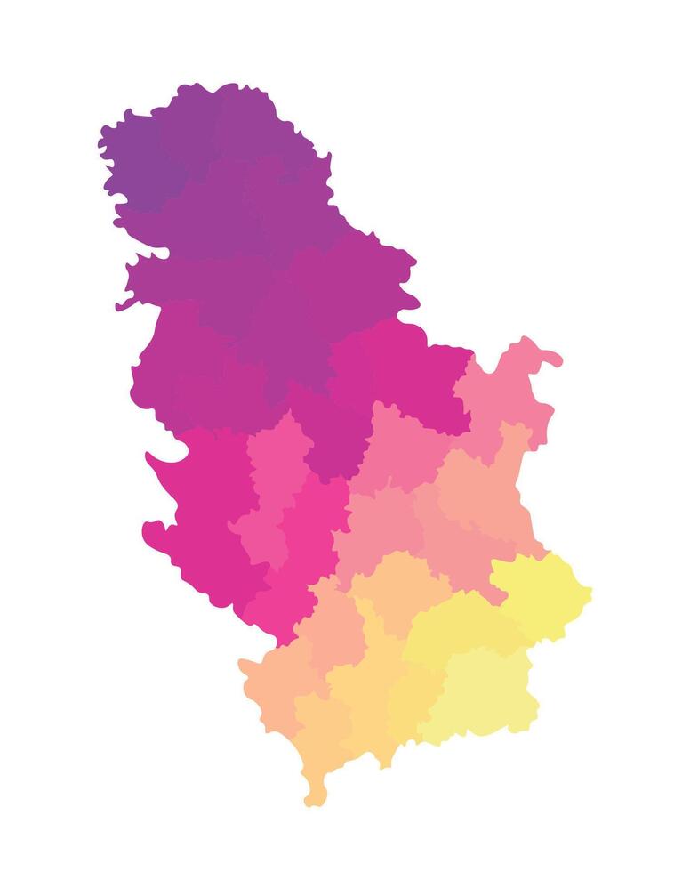 isolated illustration of simplified administrative map of Serbia. Borders of the districts. Multi colored silhouettes. vector