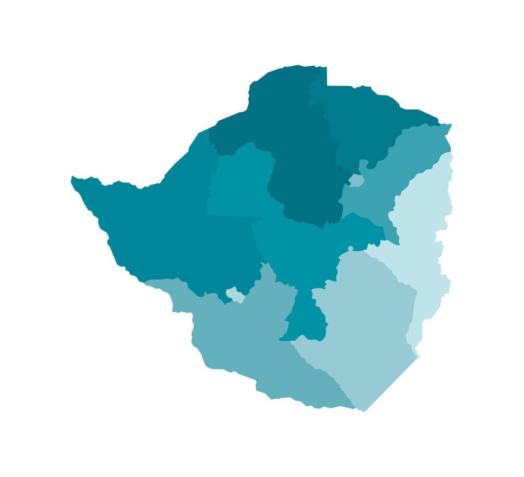 isolated illustration of simplified administrative map of Zimbabwe. Borders of the provinces, regions. Colorful blue khaki silhouettes. vector