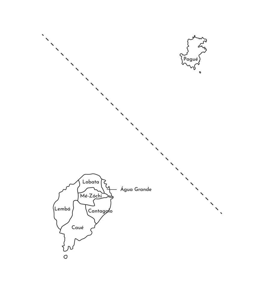 isolated illustration of simplified administrative map of Sao Tome and Principe. Borders and names of the districts, regions. Black line silhouettes vector
