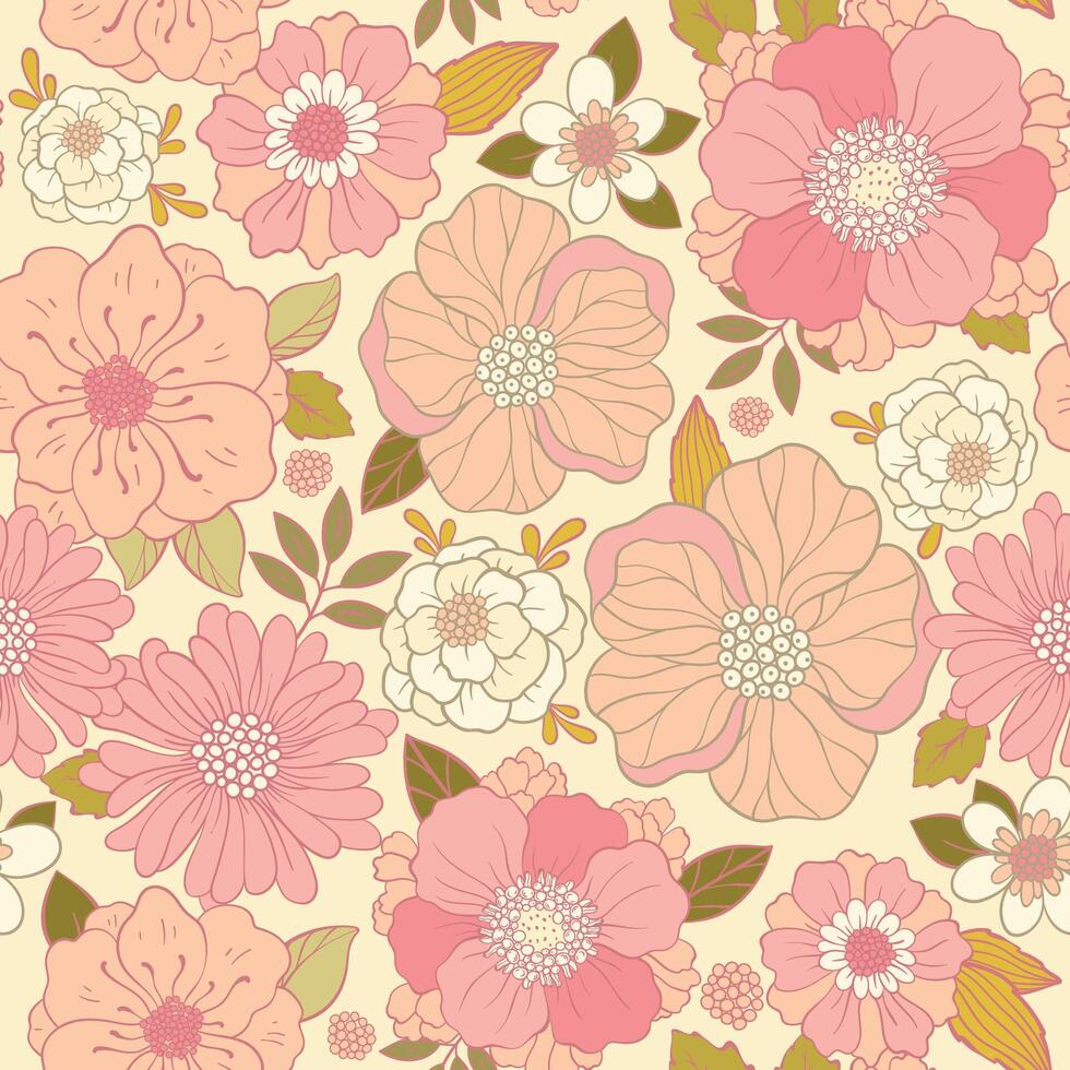 Seamless pattern with small hand draw flowers. Floral background. Vintage print vector