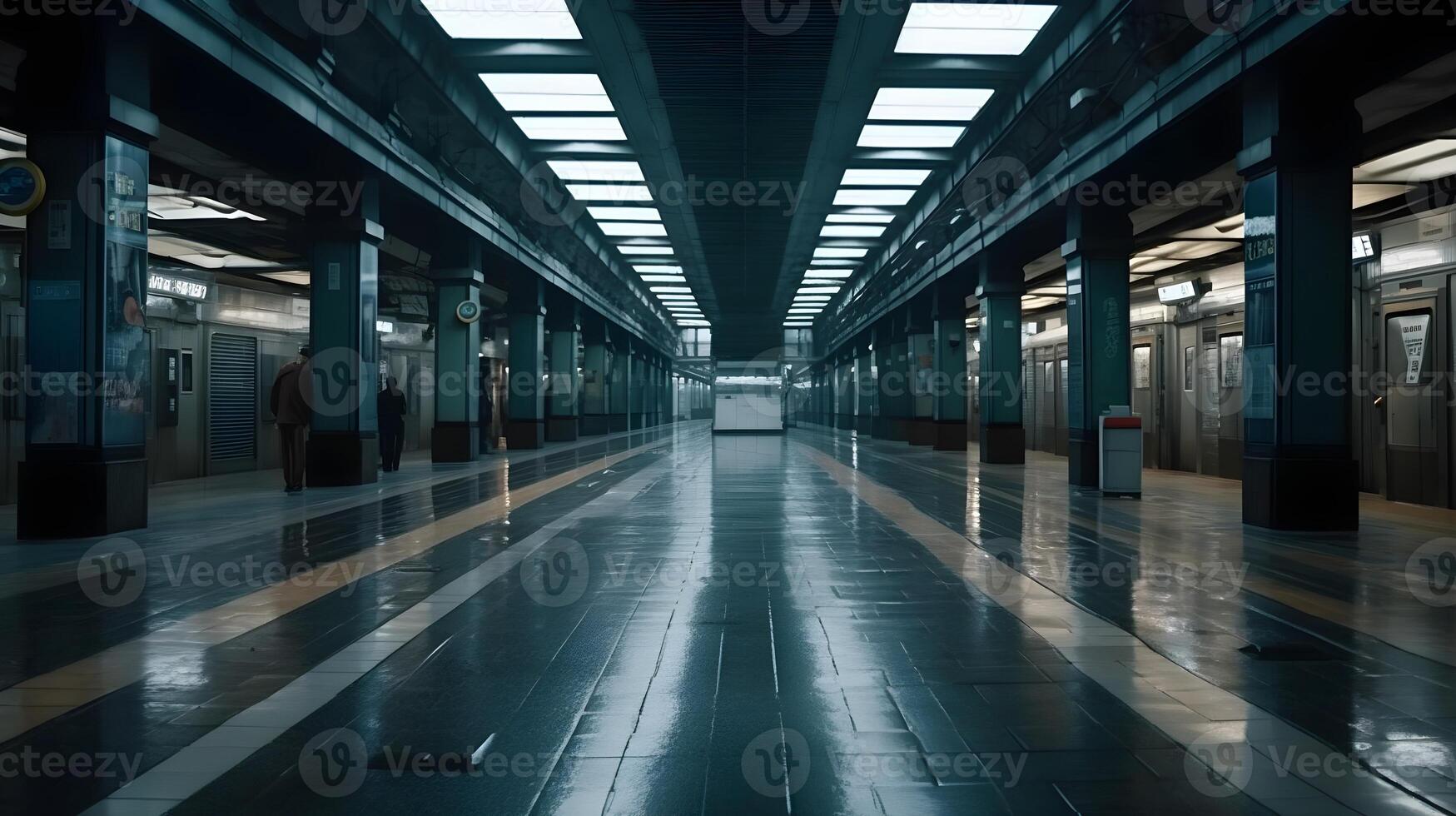 Blue Lit Underground Transit Hub, metro train station, A Modern Approach to Commuting photo
