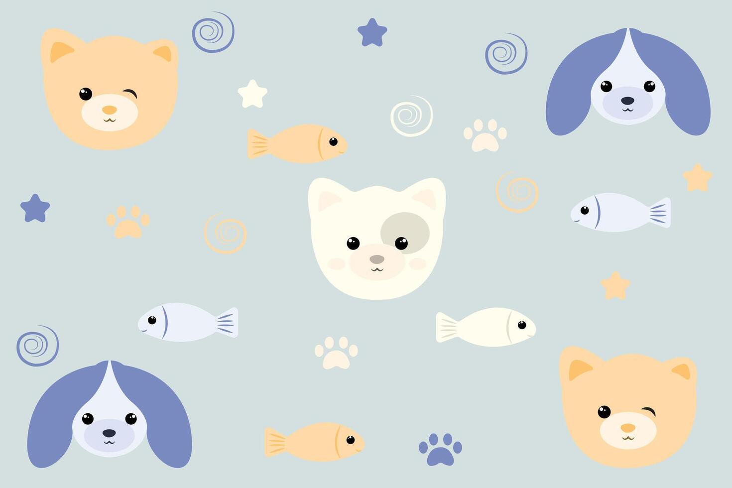 cute cat and dog head background vector
