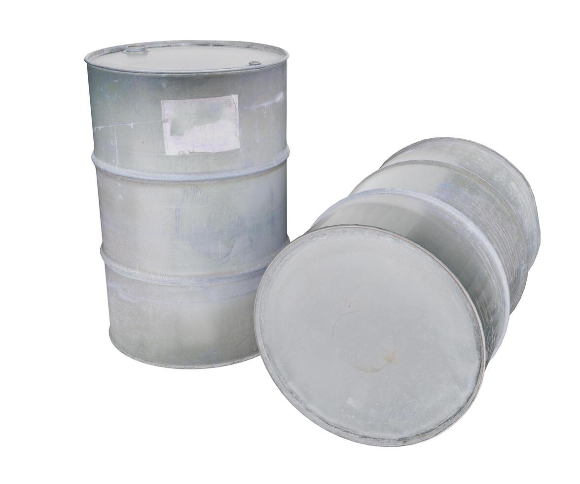 3d rendering white rustic drums, industrial storage concept photo