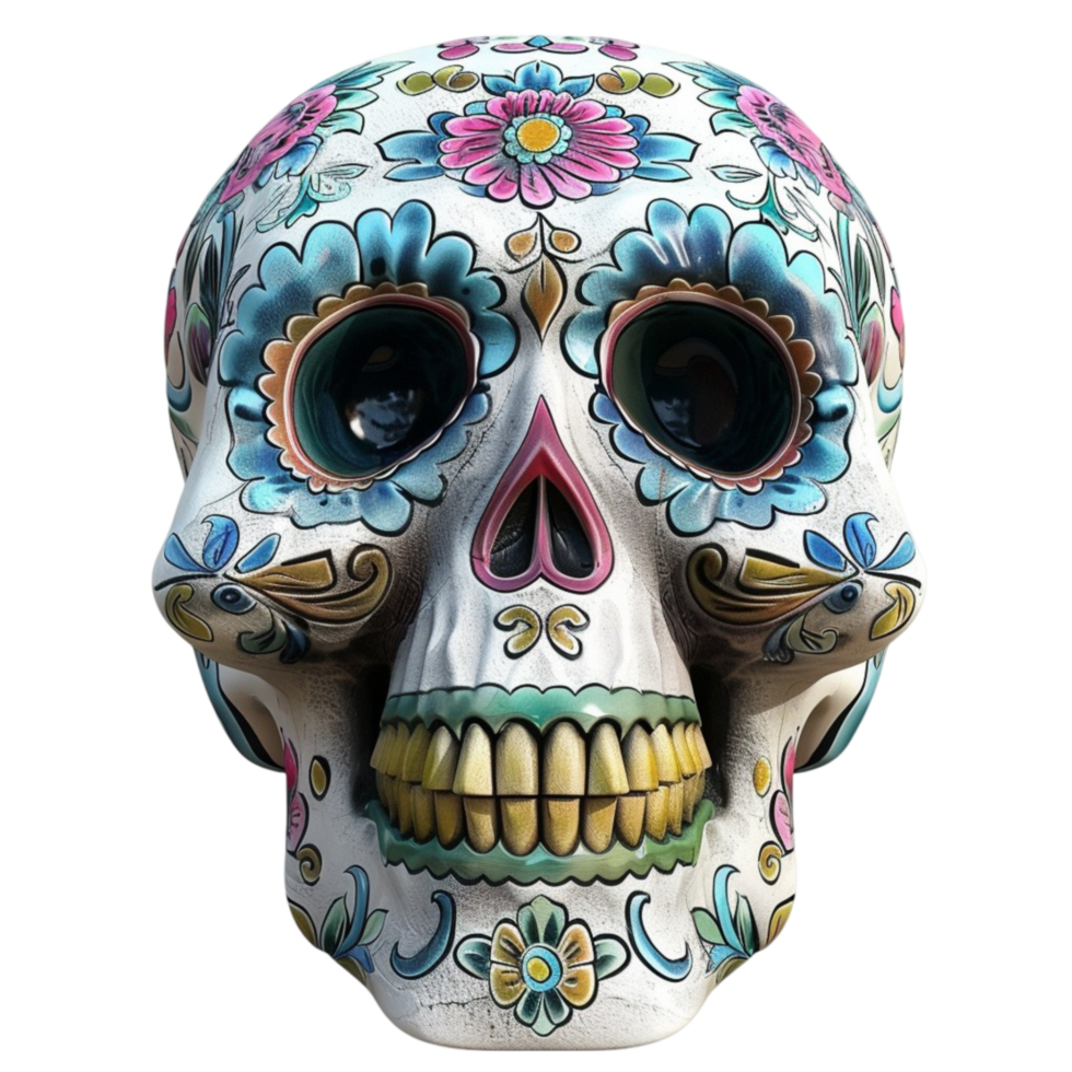Mexico Decorated Blue Skull Dia de los Muertos Skull isolated on Transparent Background png