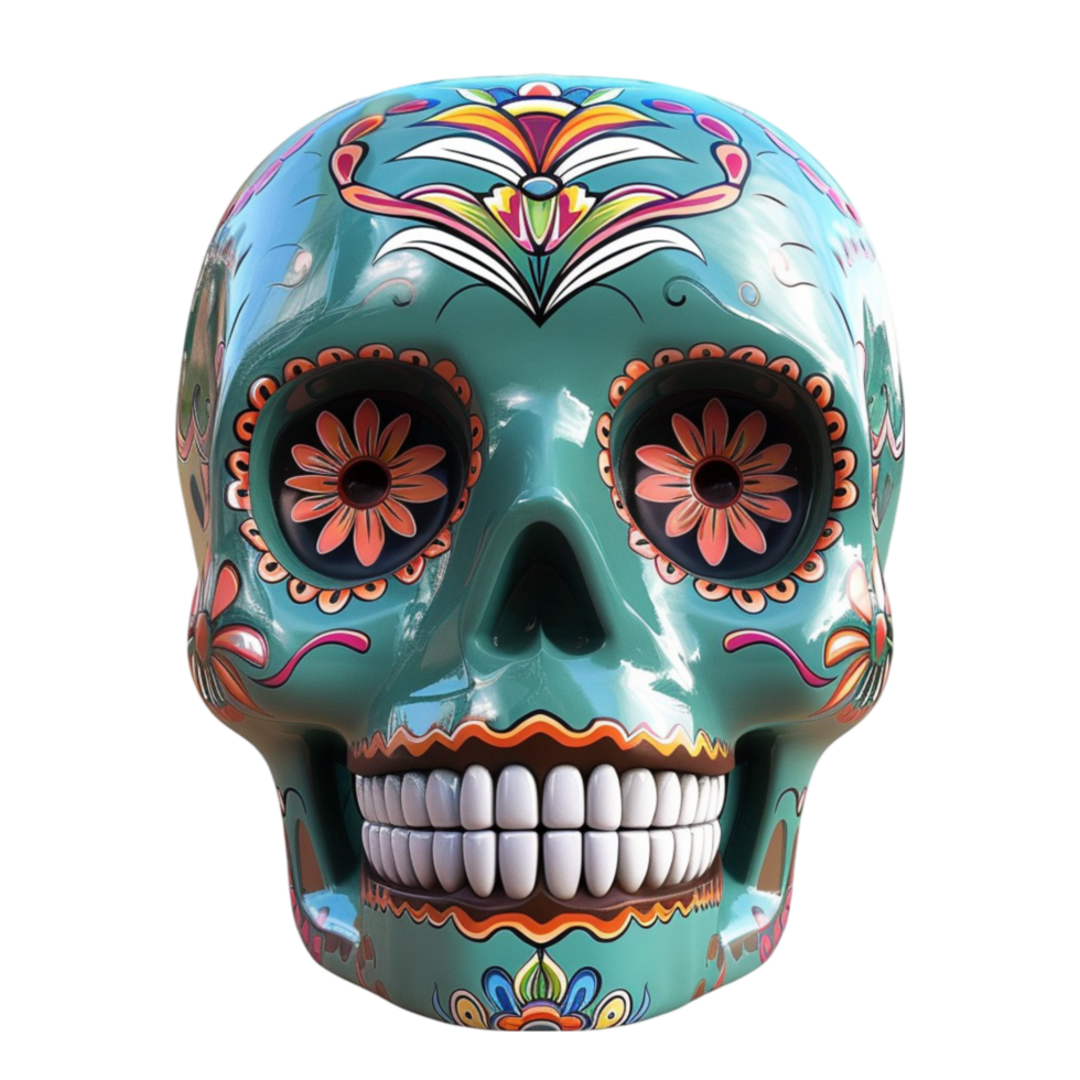 Generated AI Traditional Calavera 3d Sugar Skull isolated on transparent background the Day of the Dead Symbol png