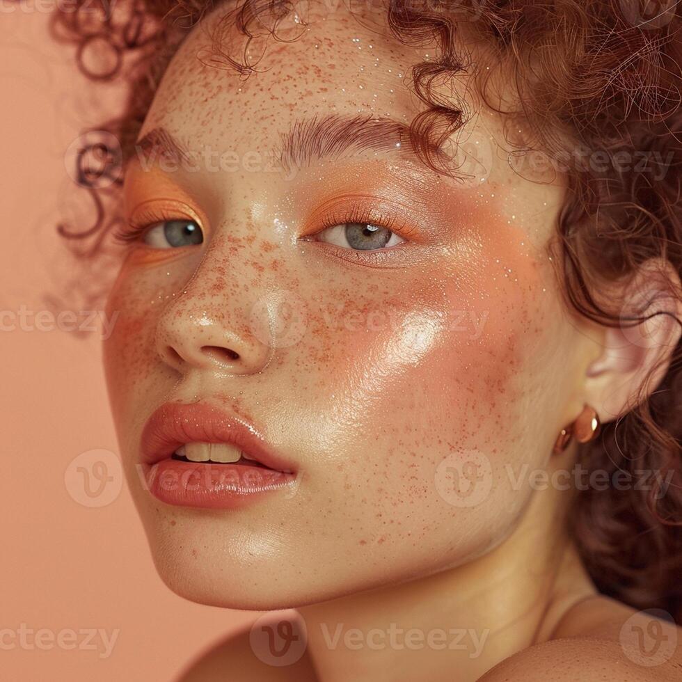 A woman with makeup on her face photo