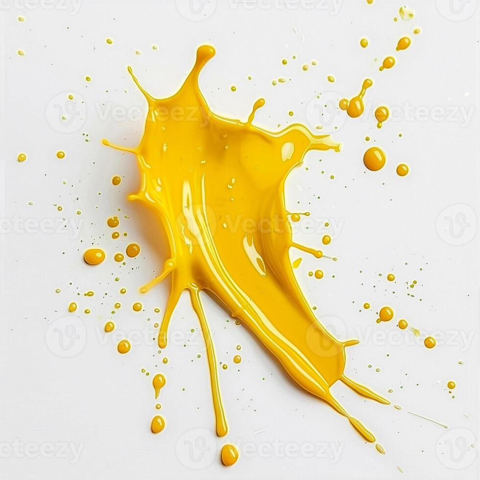 Yellow varnish on a white background, wet drop. Isolate - splashes of nail polish.Interesting and unusual strokes. photo
