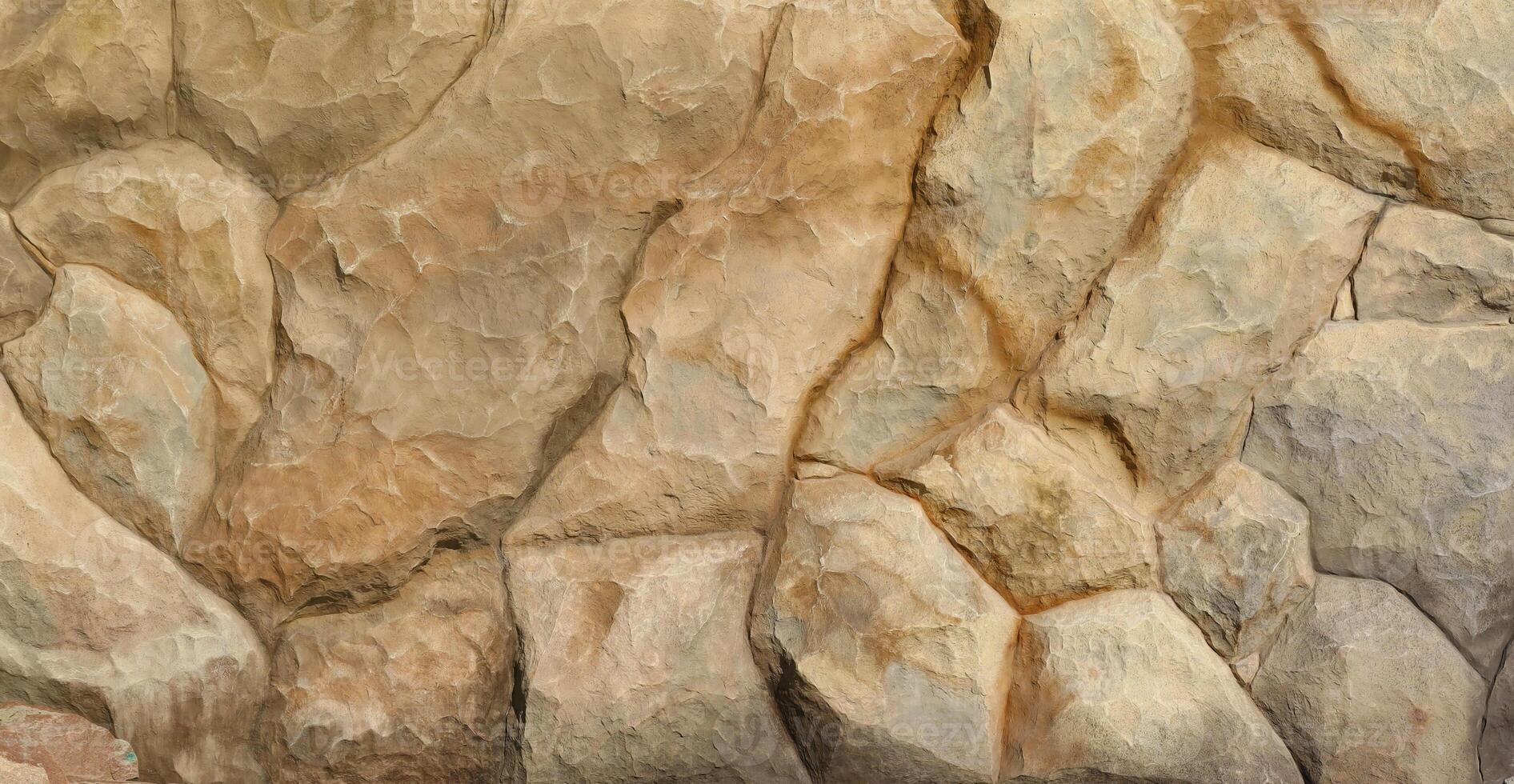 Light coarse natural rock stone background. Mining cliff rough front surface. Big limestone stack backdrop. Heavy grunge damaged granite block texture photo