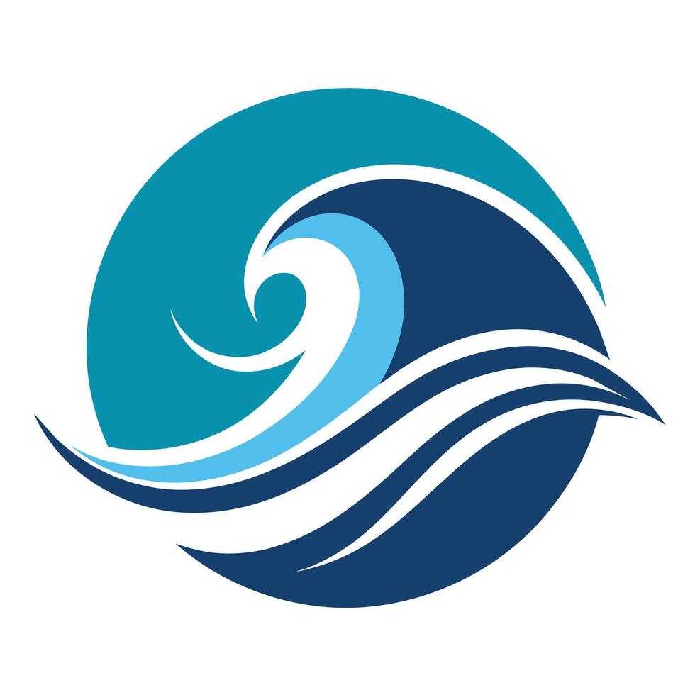 A stylized blue wave illustration on a white background. The wave is depicted as a curled design within a circle. vector