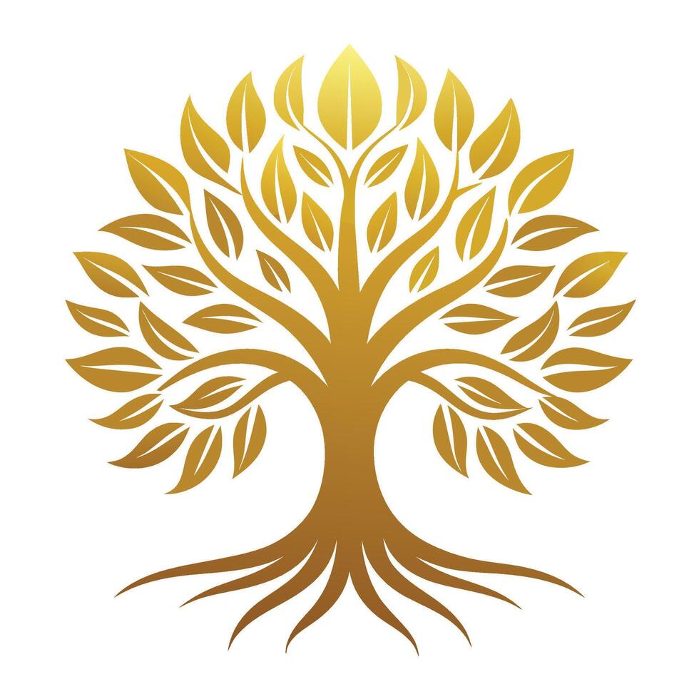 A simple illustration of a golden tree with deep roots on a white background. vector