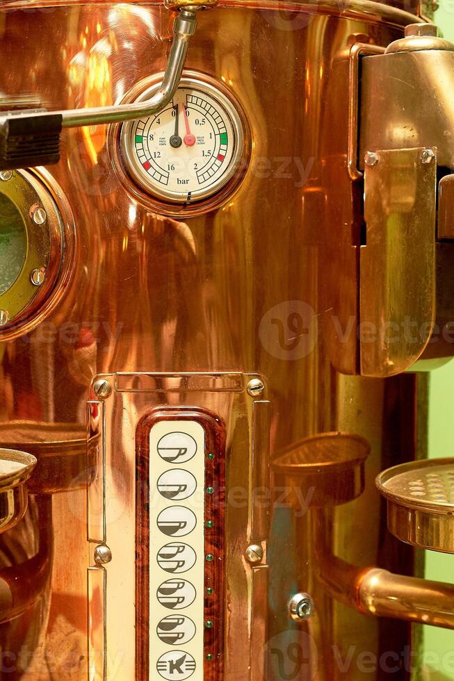 Boiler for restaurant metal bronze, professional equipment.Closely. photo