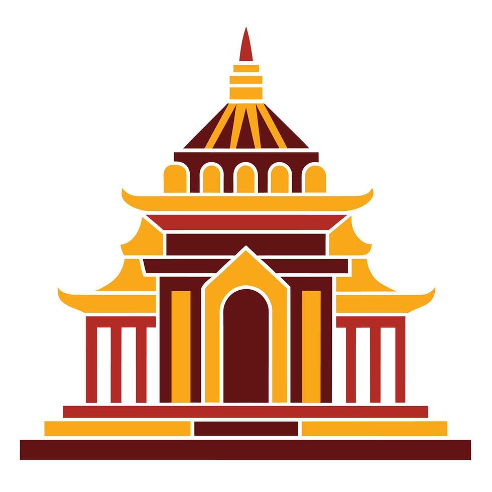 A digital illustration depicting an Asian temple with a red and gold color scheme. The temple features intricate details and a traditional architectural style. vector