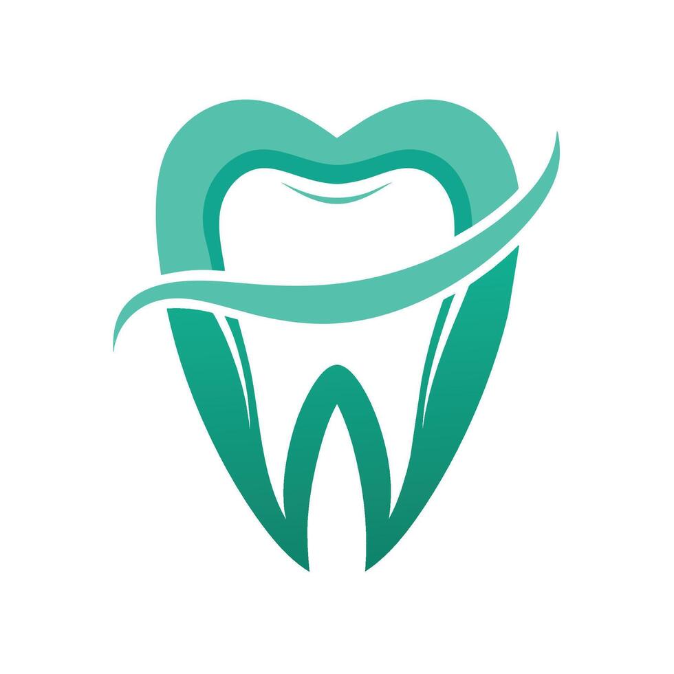 This image shows a stylized green tooth logo design. The tooth is depicted in a heart shape with a swirling line wrapping around it. vector