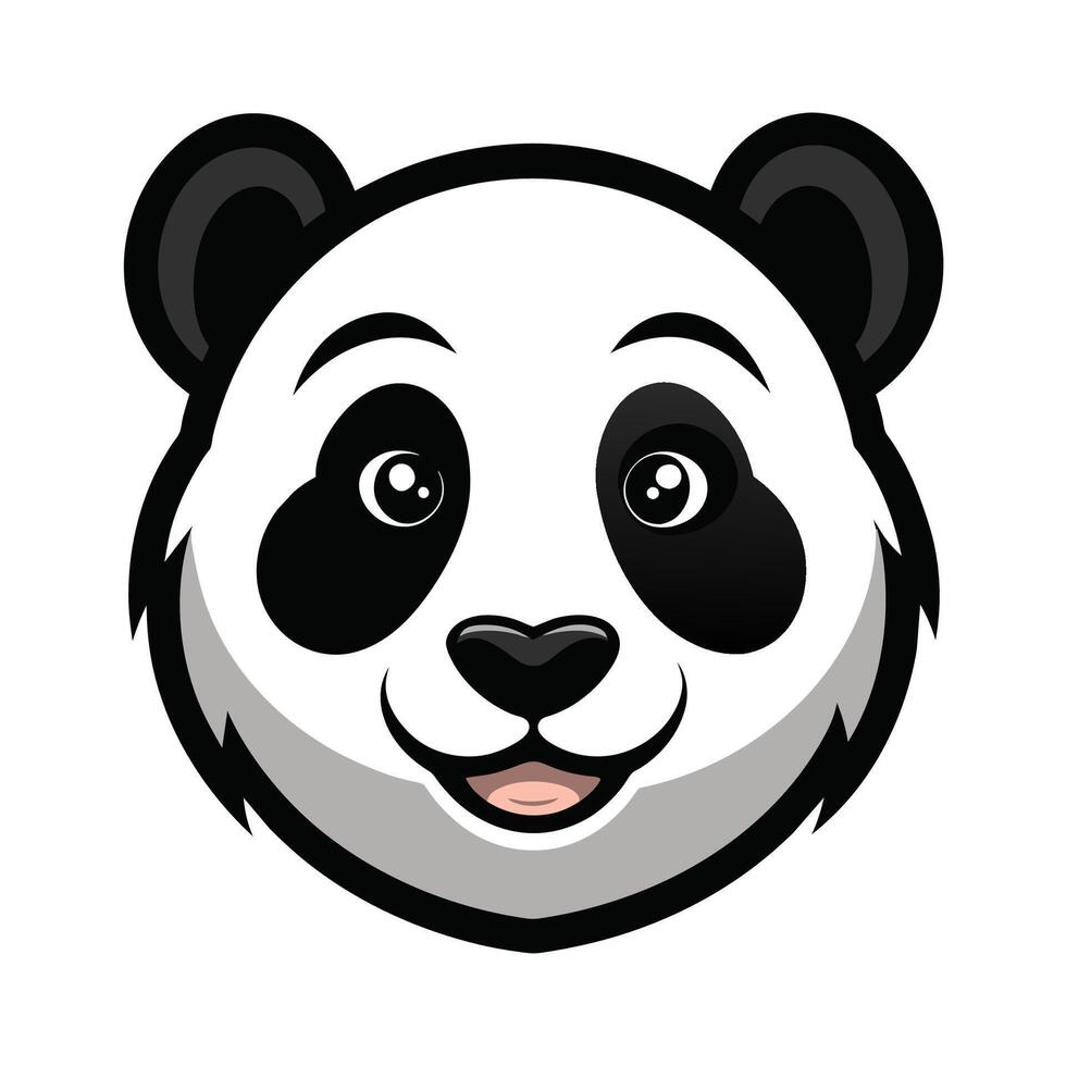 A cartoon illustration of a panda bears face with big, expressive eyes and a cheerful smiling expression. vector