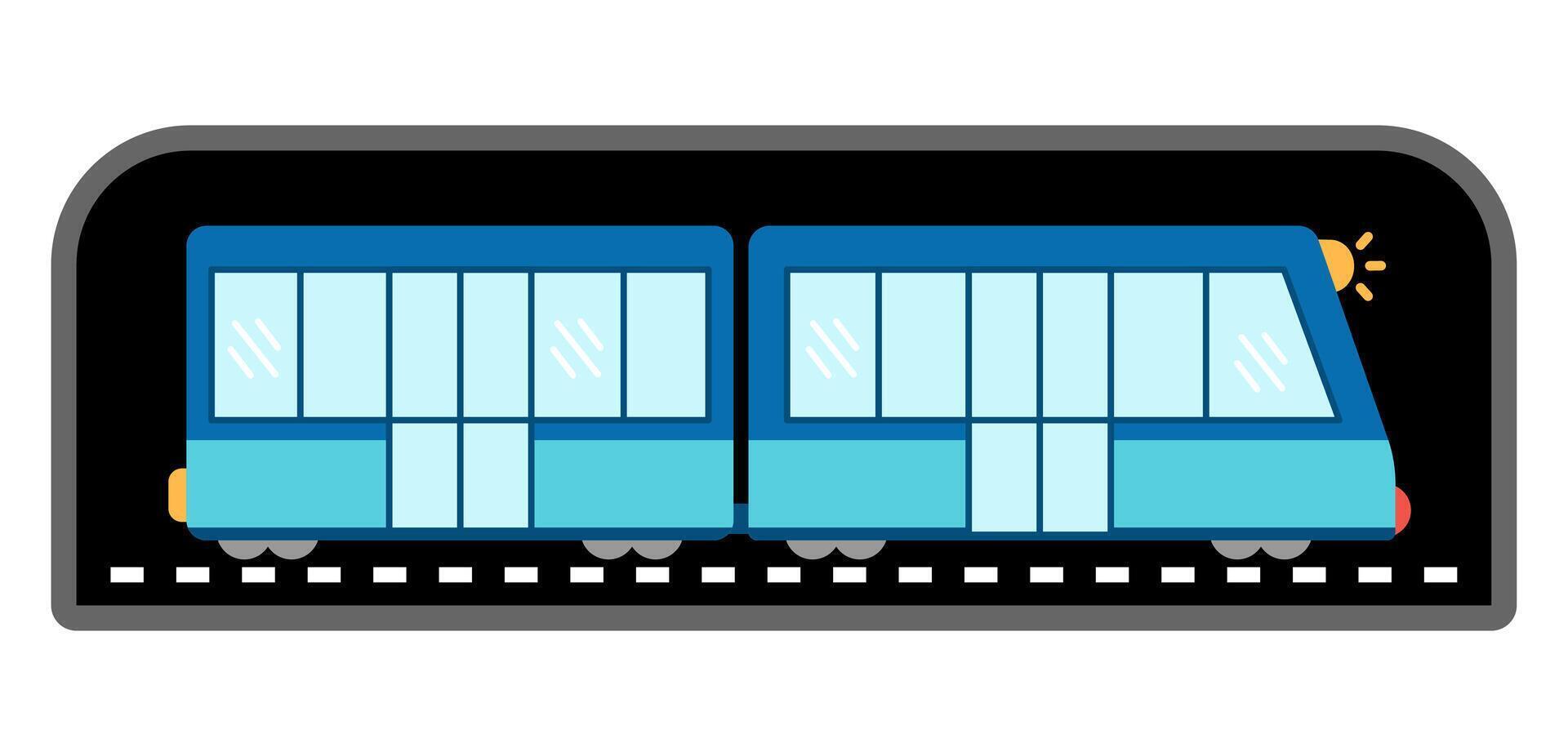 blue metro train. Funny underground transportation with wagons for kids. Cute subway vehicle clip art. Public transport icon isolated on white background vector