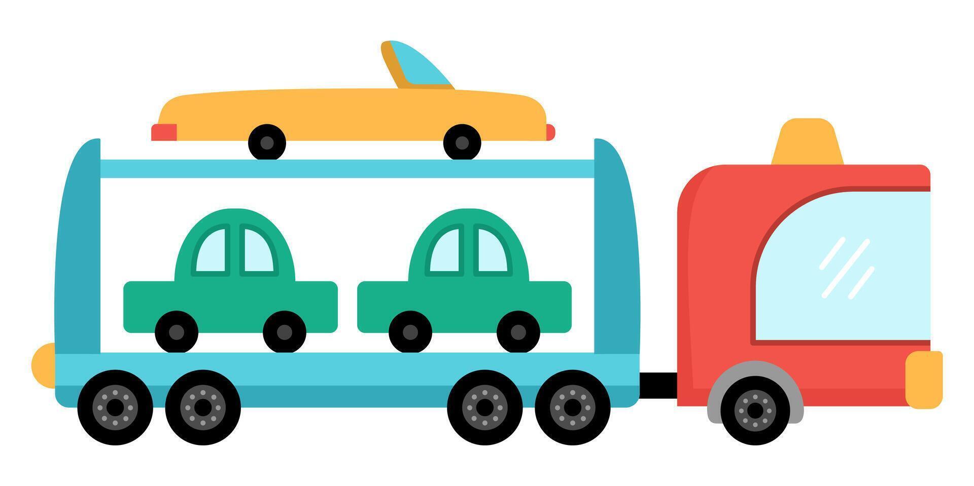car carrier car. Funny automobile for kids. Cute vehicle clip art. Retro lorry transport icon isolated on white background. Transporter or truck picture vector
