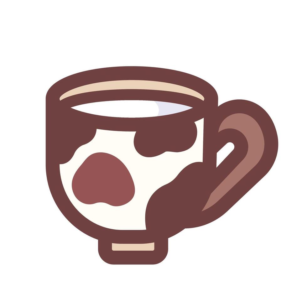 Milk beverage drinks in mug with brown cow skin pattern design icon illustration outlined isolated on square white background. Simple flat cartoon art styled drawing. vector