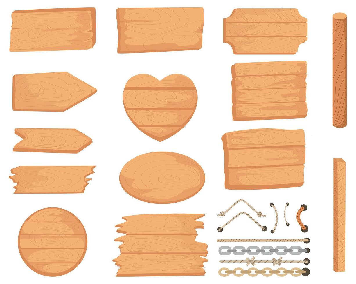 Wooden Sign Boards and Chains Illustration Set vector