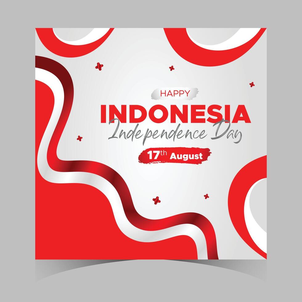 Indonesia Independence Day Web Banner With Red and White Flag in Background. 17 August Indonesia Happy Independence Day Social Media Post and Cover Banner, Flyer, Invitation card, Brochure, Poster vector
