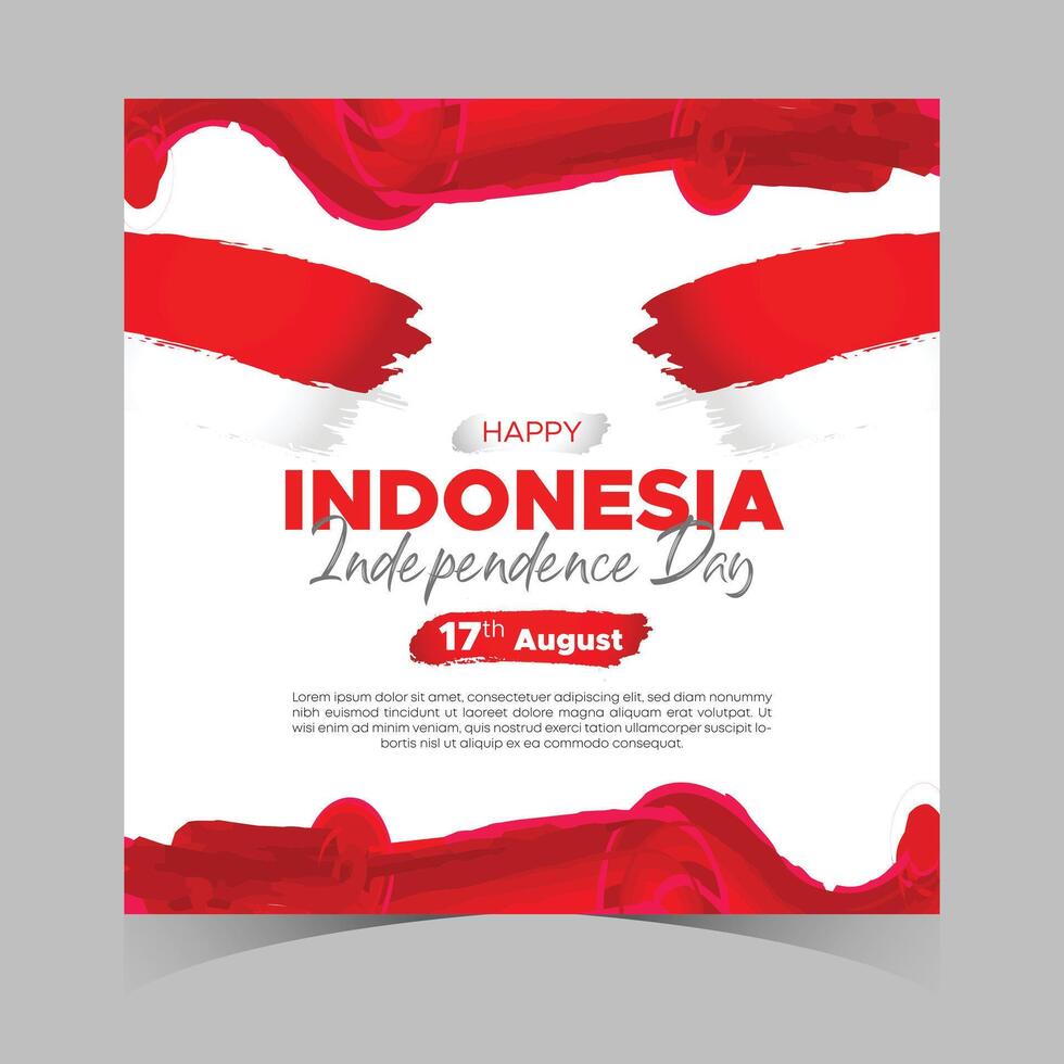 Indonesia Independence Day Web Banner With Red and White Flag in Background. 17 August Indonesia Happy Independence Day Social Media Post and Cover Banner, Flyer, Invitation card, Brochure, Poster vector