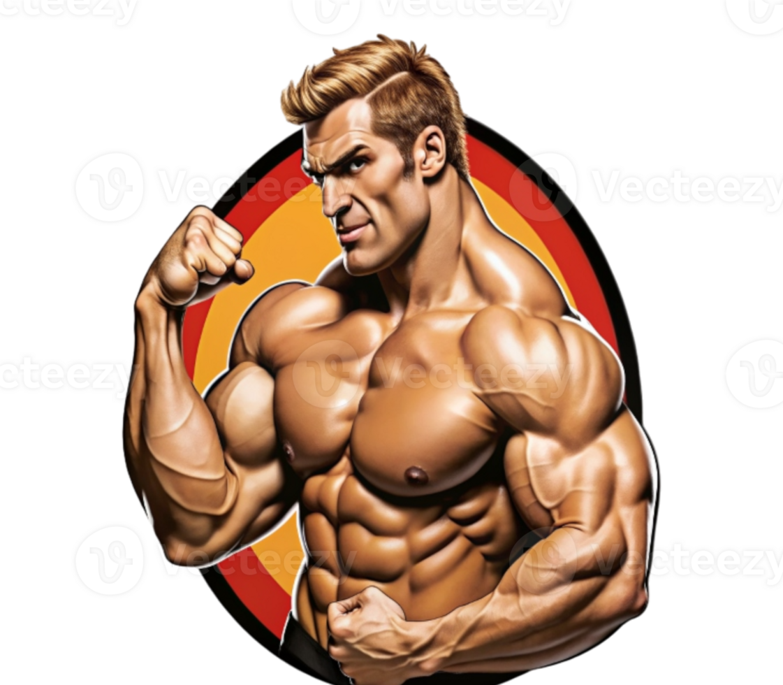 Muscular bodybuilder man flexing biceps showing muscles png