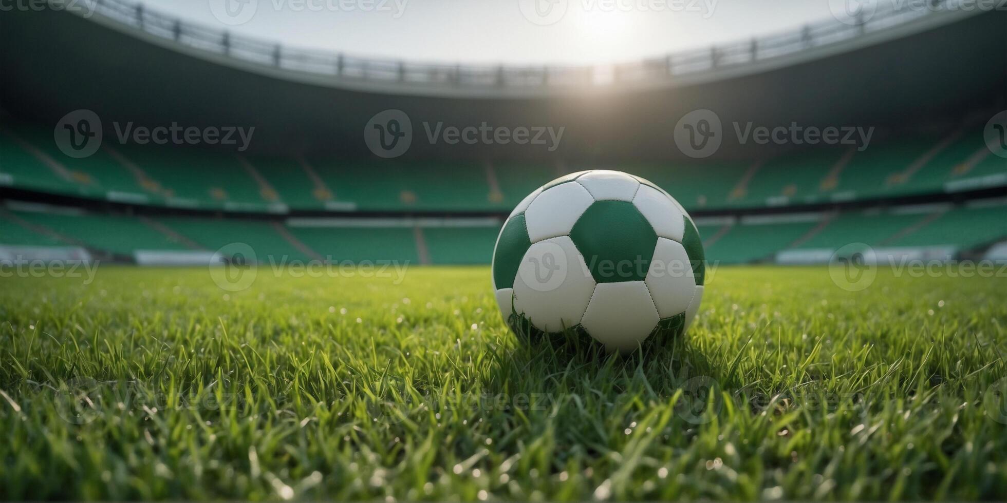 A ball on an empty football field. A close-up of a football pitch. Vertical background, photo