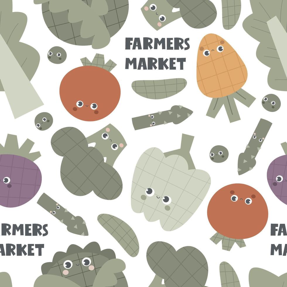 Seamless pattern with cartoon vegetables, decor elements. colorful . hand drawing, flat style. design for fabric, print, textile, wrapper vector