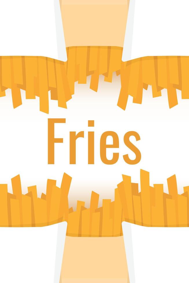 Frame of French Fries potato fast food in box. Fries border or banner vector
