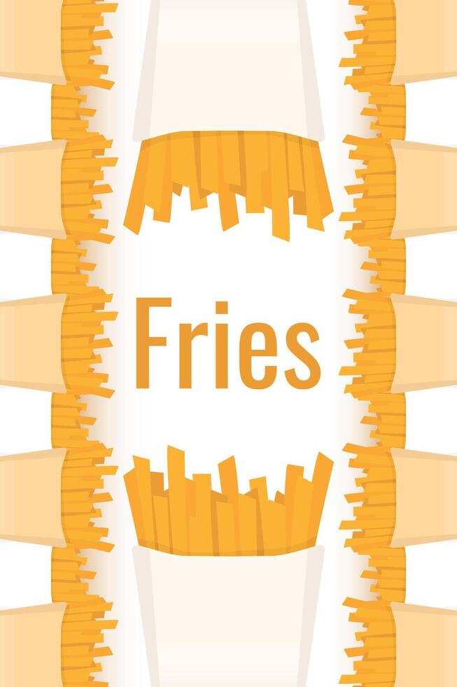 Frame of French Fries potato fast food in box. Fries border or banner vector