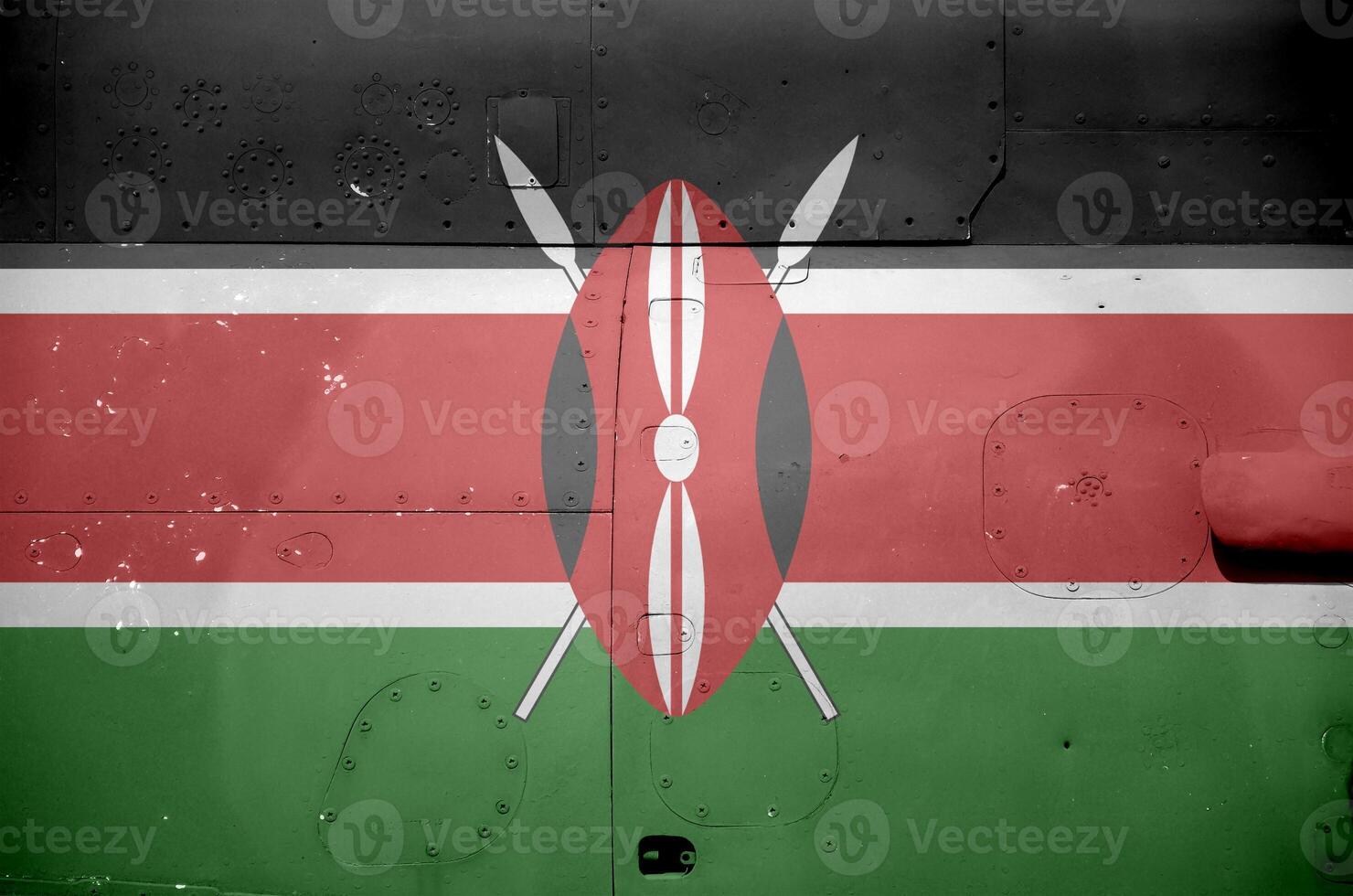 Kenya flag depicted on side part of military armored helicopter closeup. Army forces aircraft conceptual background photo