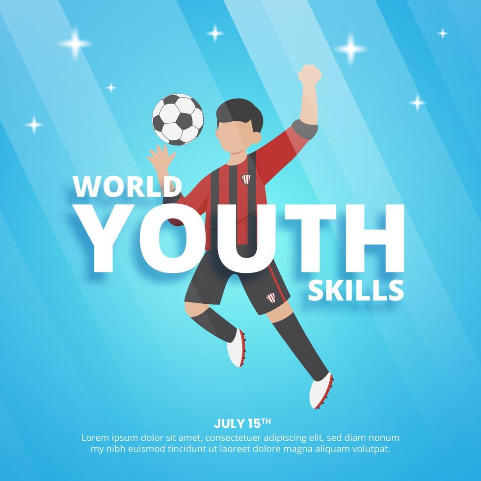 World Youth Skills Day background with a youth football player vector