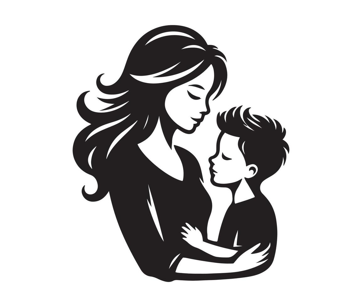 Mother and son silhouette vector