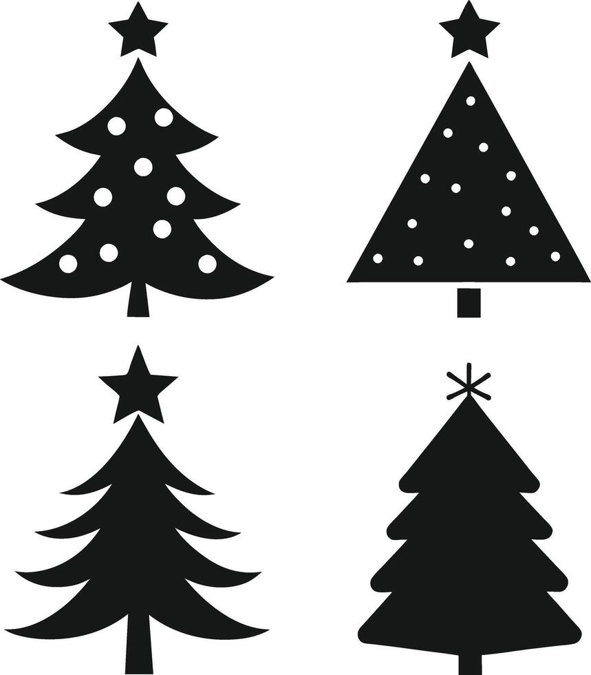 Silhouette Solid Icon Set Of Christmas Tree. vector