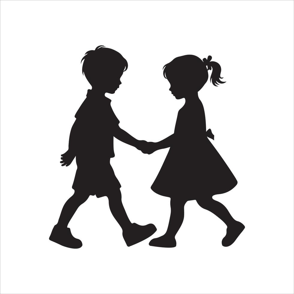 two children walking silhouette vector