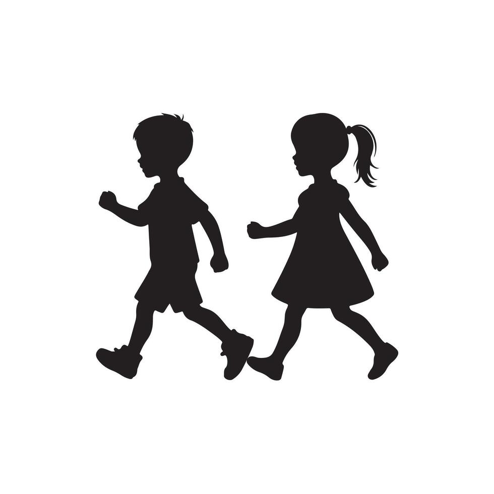 two children walking silhouette vector