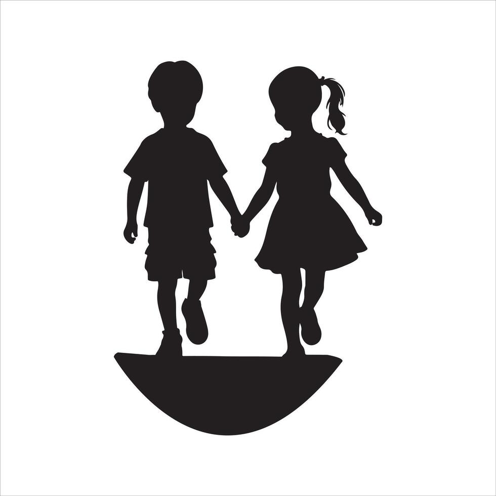 two children walking silhouette vector