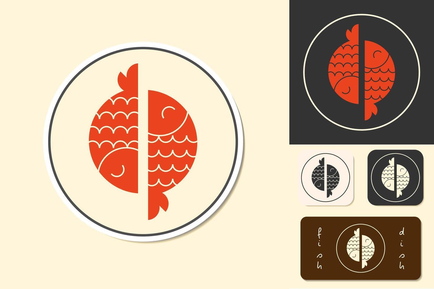 LOGO icon fish restaurant isolated illustration, minimal design. seafood asian cafe icon set. illustration EPS10 vector