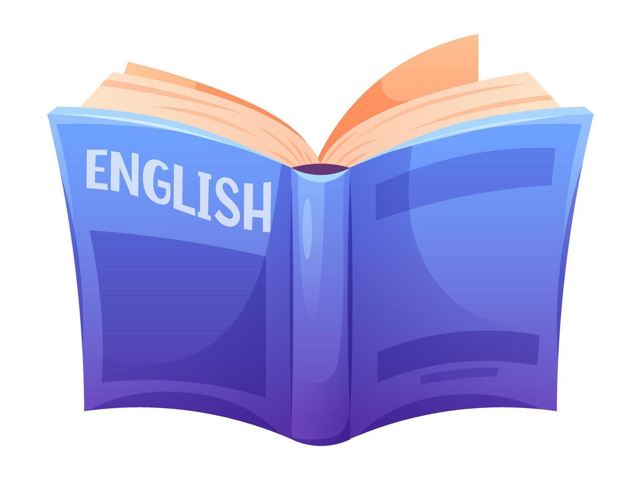 English textbook on white background. Cartoon blue book, manual for schoolchild, student. icon vector