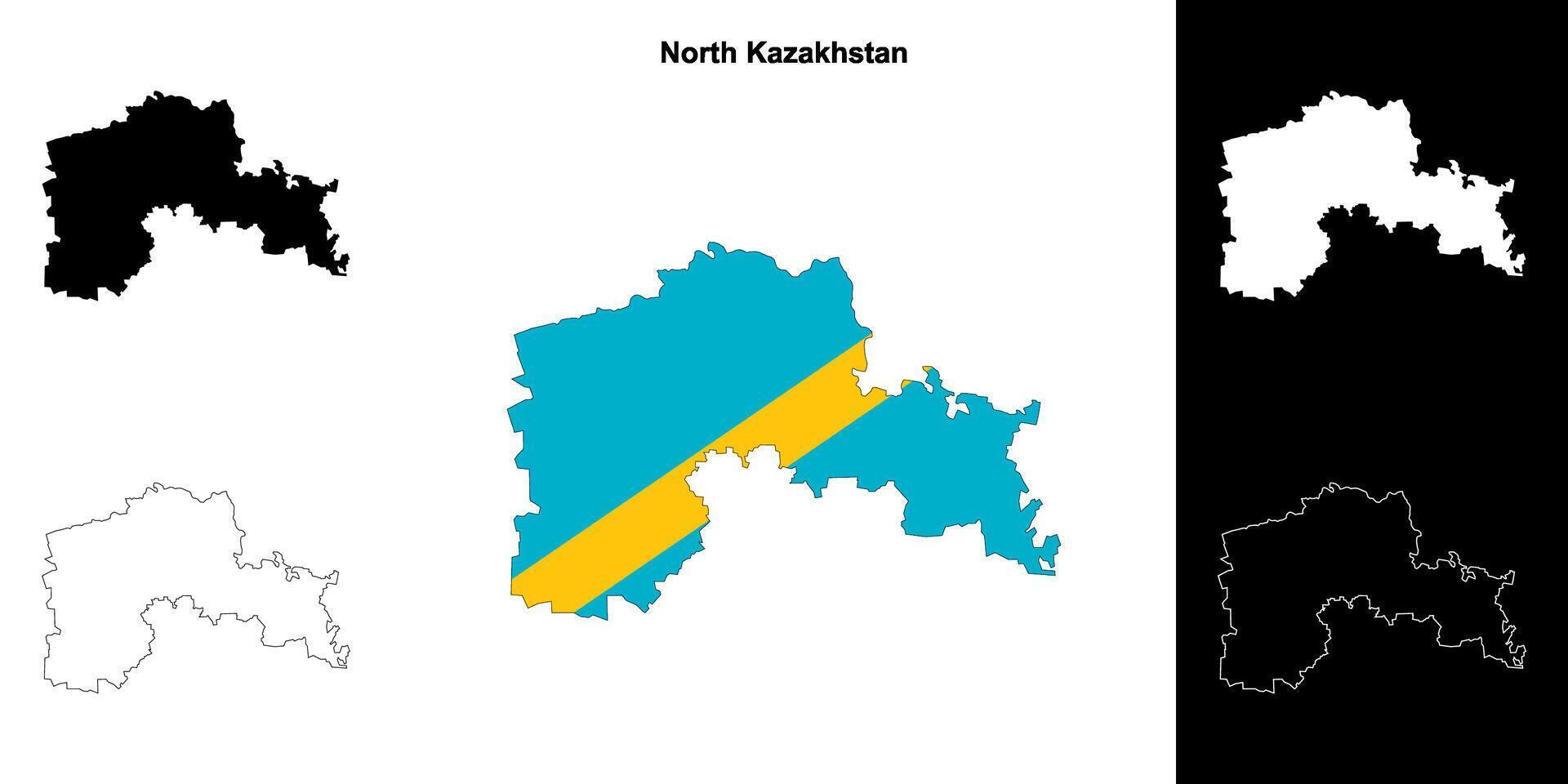 North Kazakhstan region outline map set vector